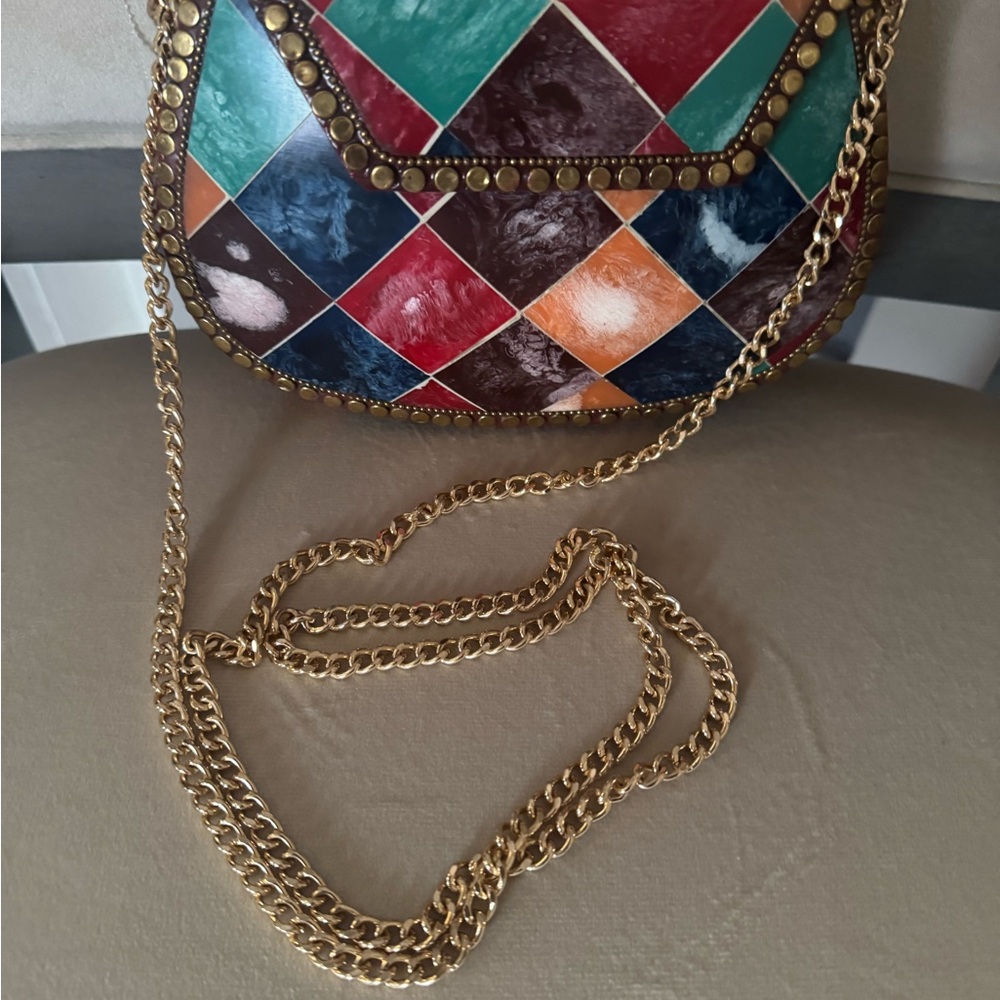 Colorful Patchwork Chain Shoulder Bag - image 1